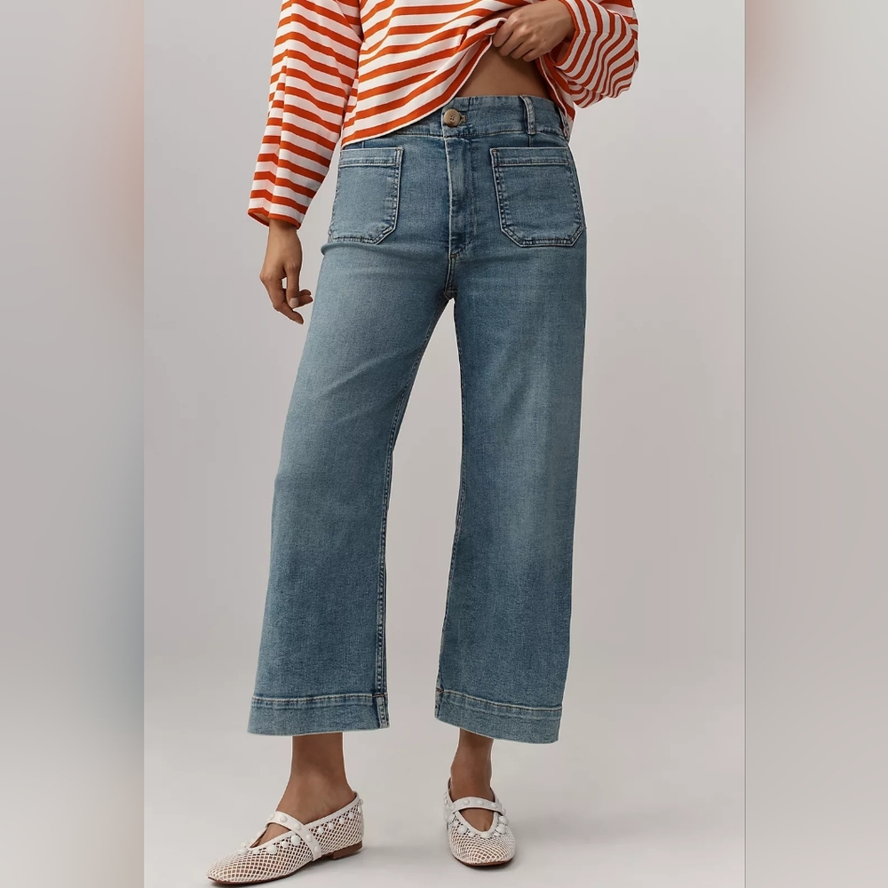 NWT Anthropologie Wide-Leg Cropped Jeans in Light Blue Denim